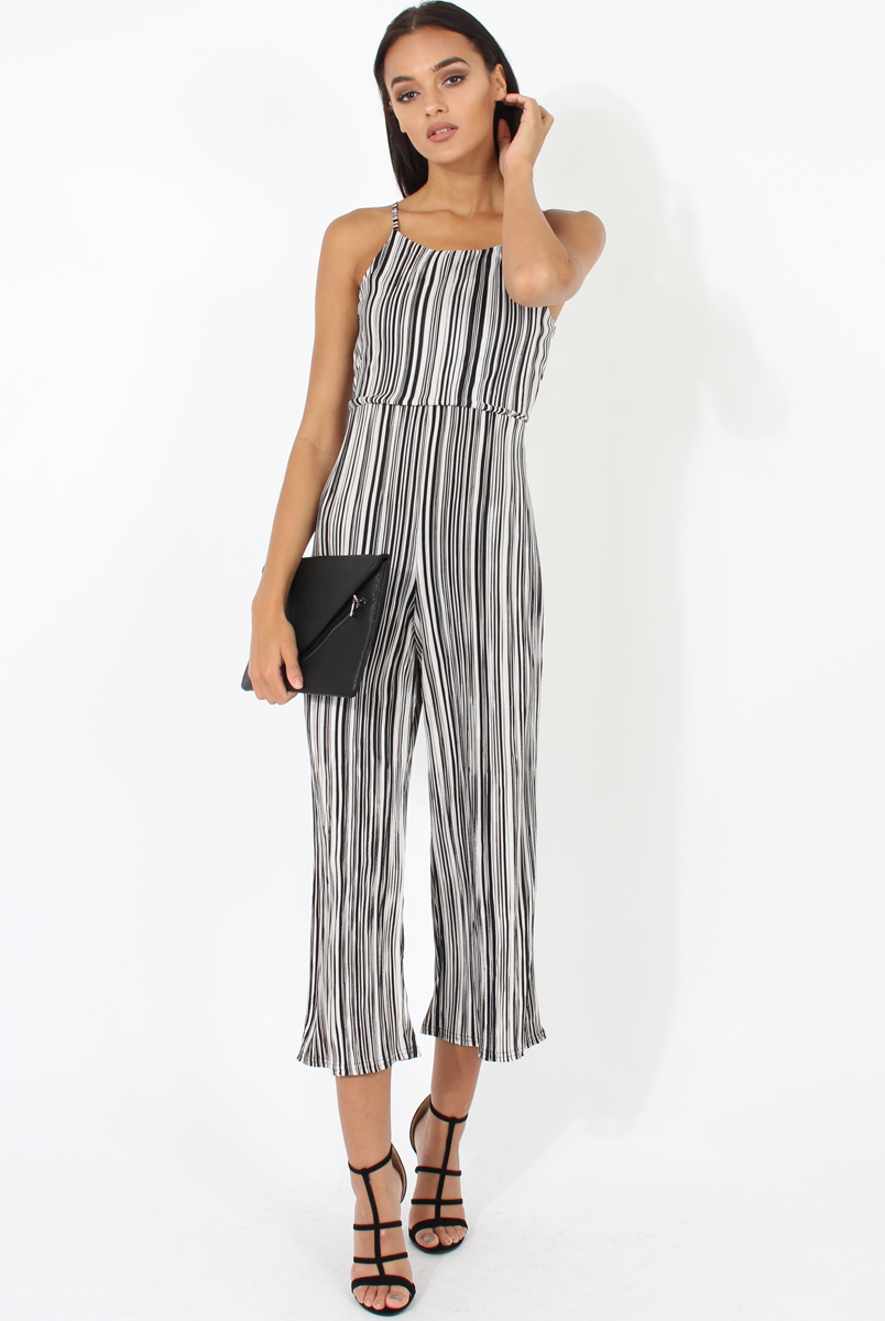 Black & White Pleated Tie back Jumpsuit- Dublin