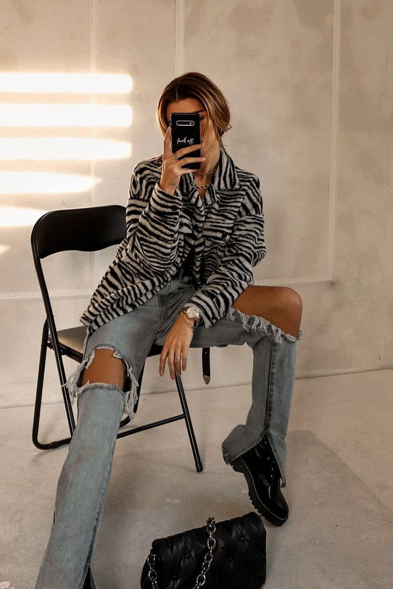 Black Zebra Oversized Wool Blend Shacket - Diora - Size 10