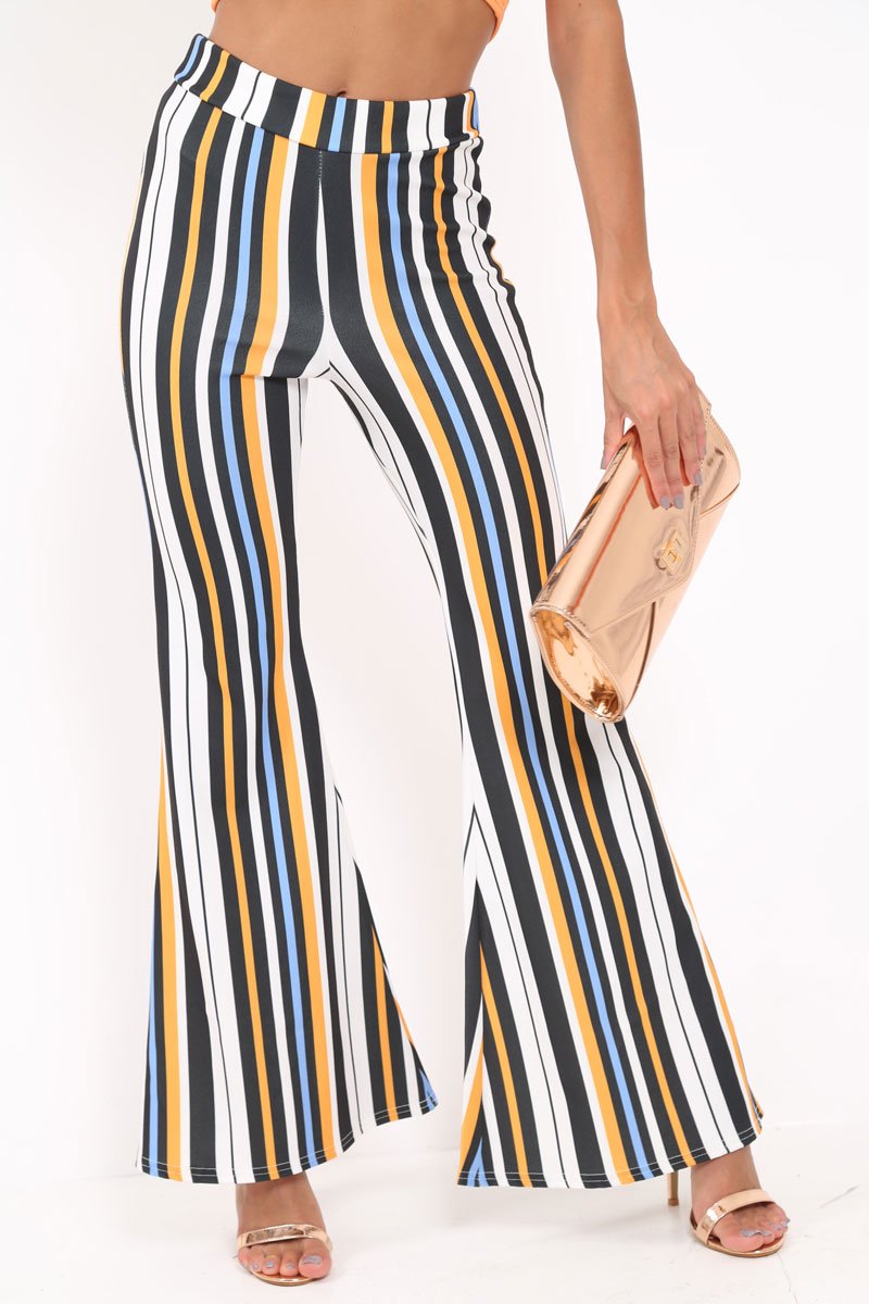 Black and Mustard Stripe Ribbed Flares - Chessa