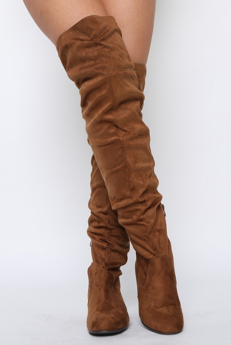 camel over the knee suede boots