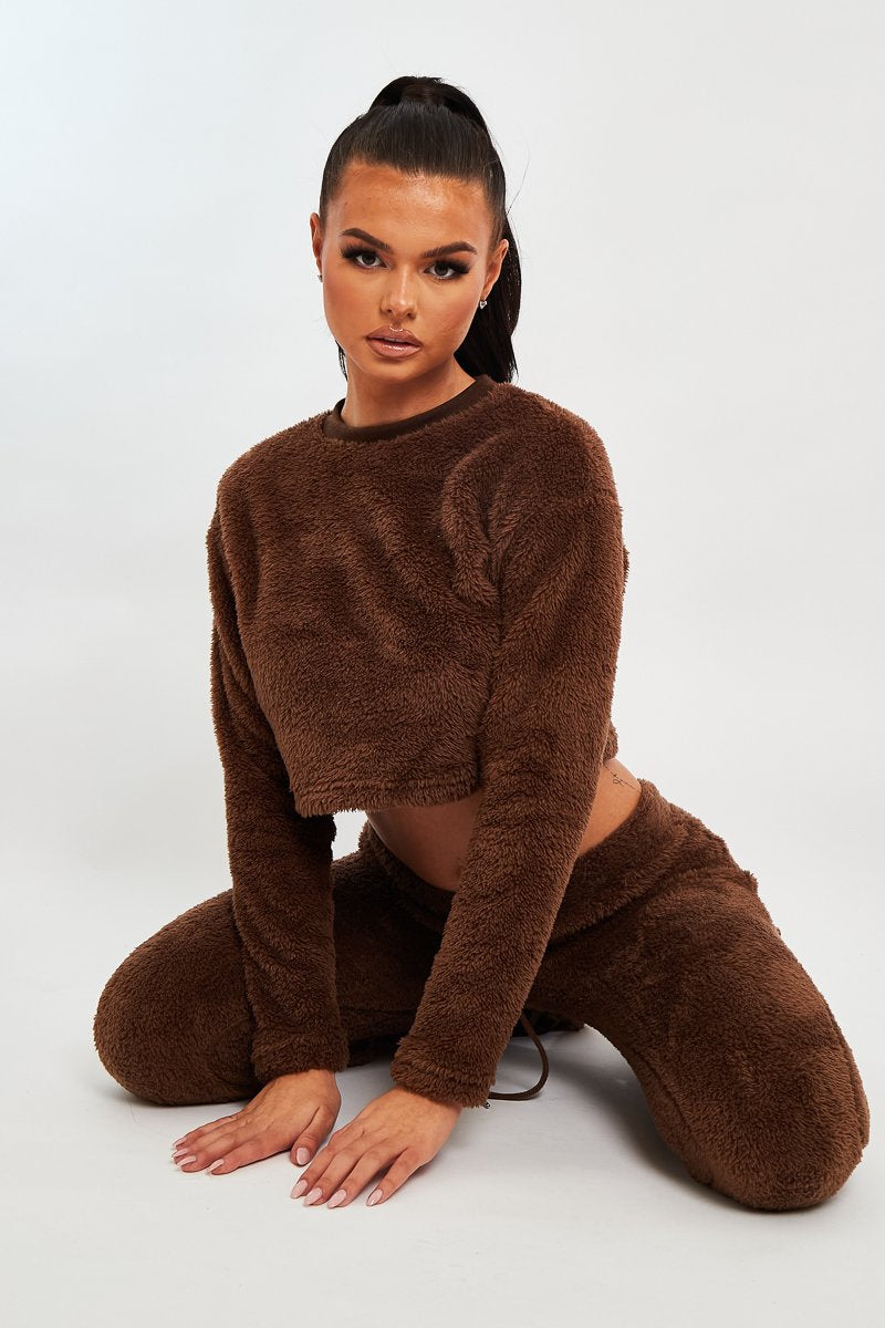 Chocolate Round Neck Teddy Sweatshirt - Delsie - Size 10