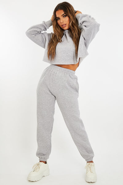 Grey Cropped Oversized Hoodie and Joggers Co-ord - Karenza – Rebellious  Fashion
