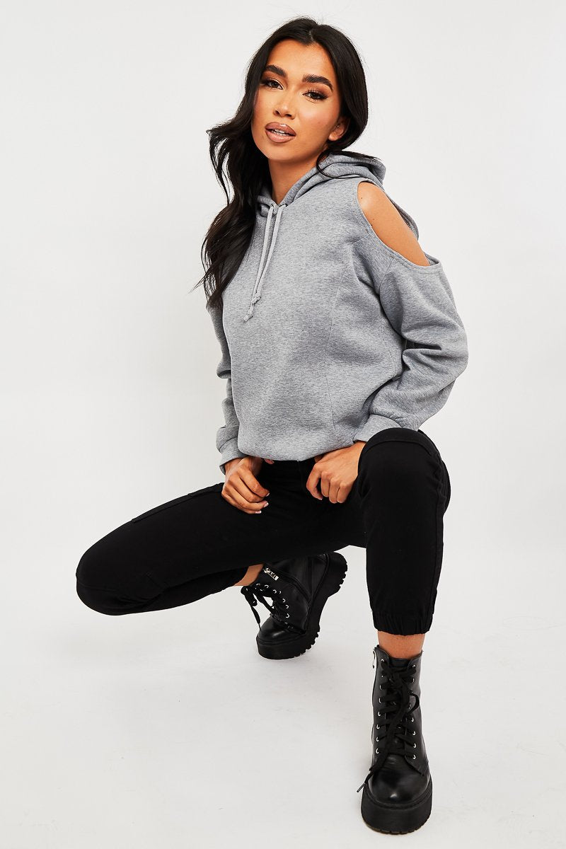Grey Cut Out Shoulder Hoodie - Harlow - Size 6