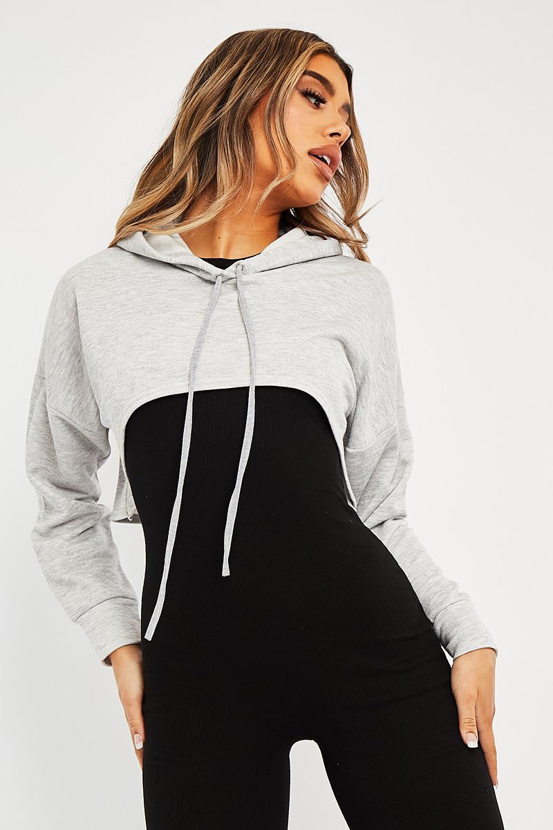 Grey Extreme Cropped Hoodie - Kalissa - Size 6