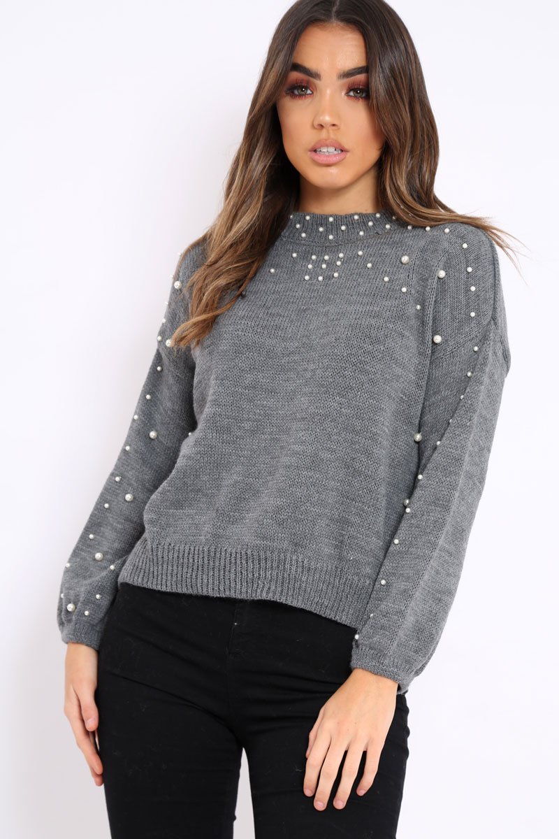 grey puff sleeve jumper