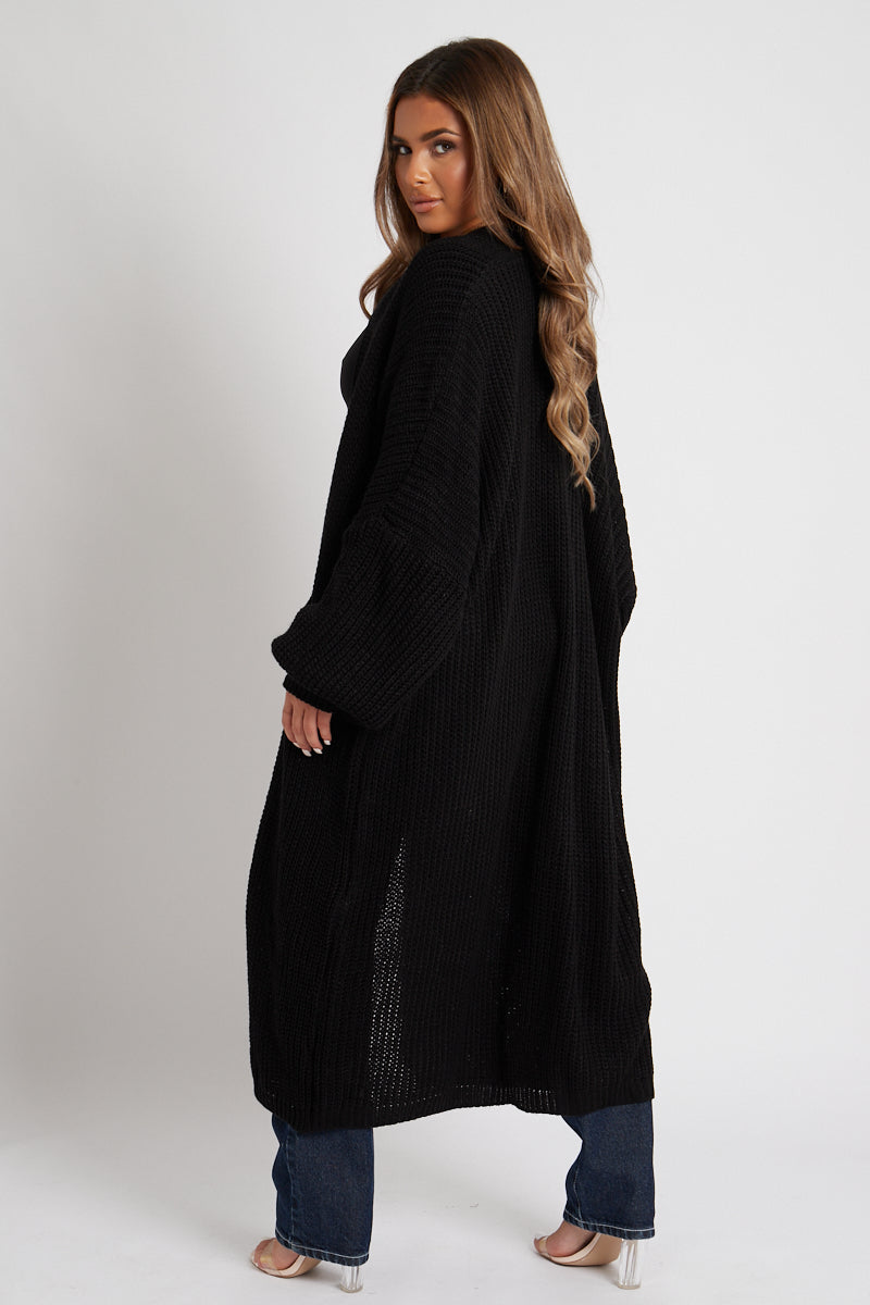 Black Balloon Sleeve Maxi Knit Cardigan - Imara