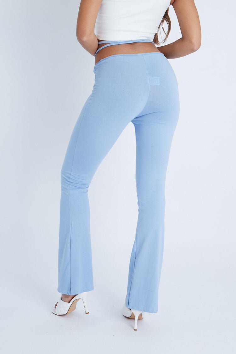 Light Blue Ruched Waist Flare Trousers | Flare Trousers | Rebellious ...