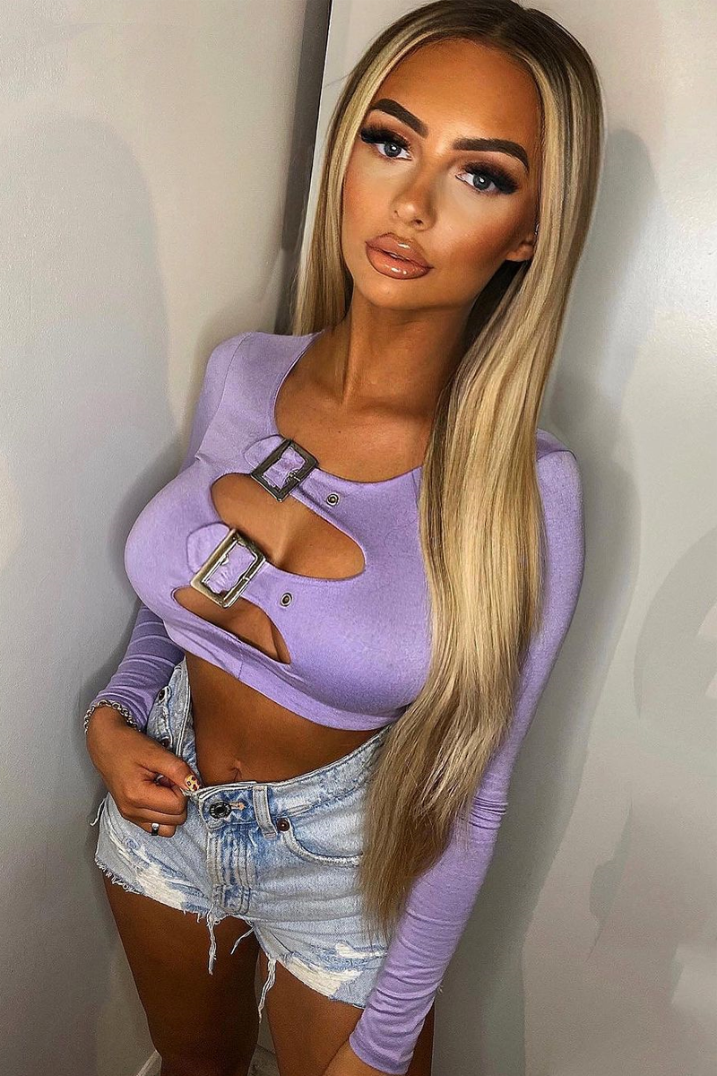 Lilac Buckled Detail Crop Top - Nala - Size 6