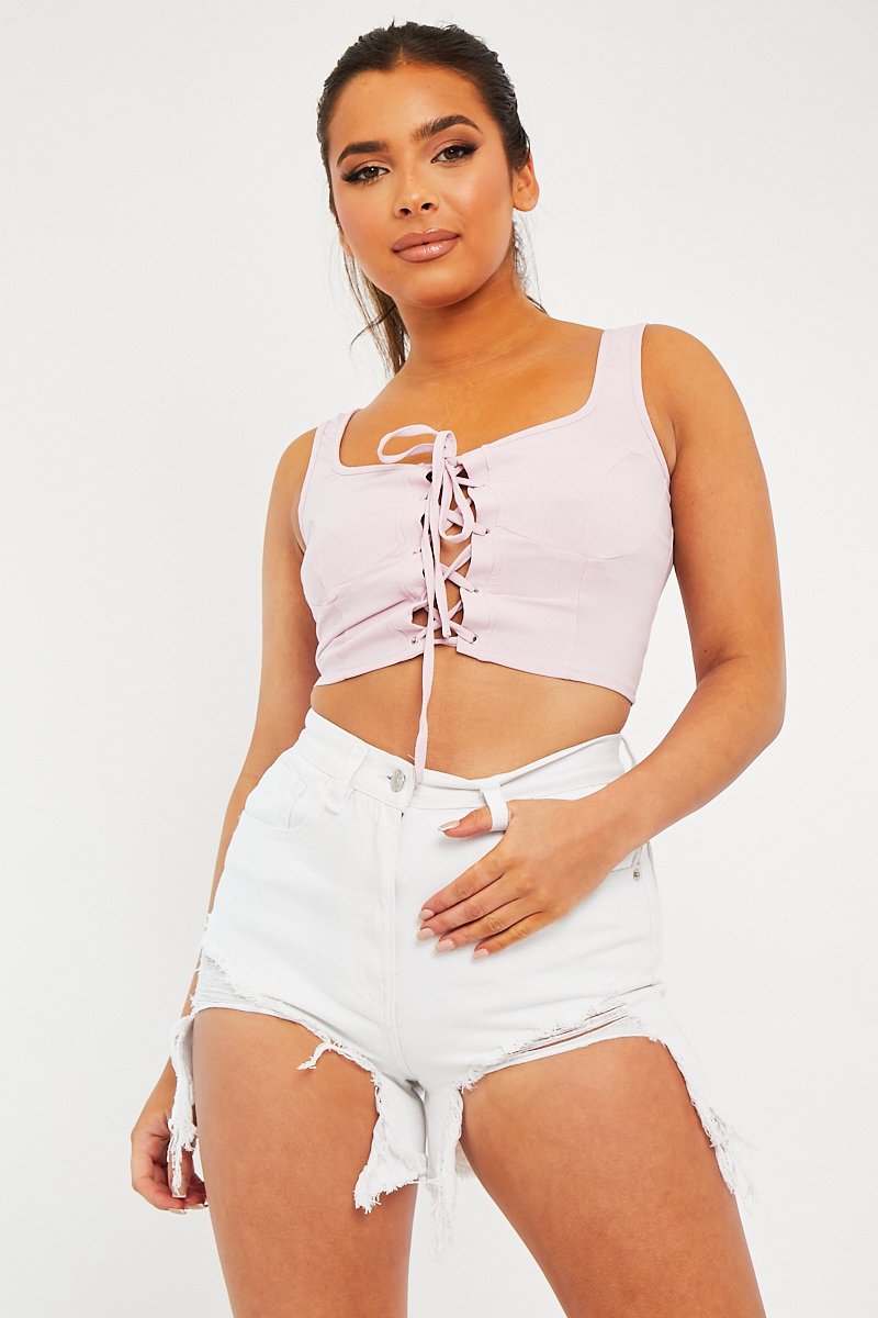 Lilac Crepe Corset Bralet Top - Judie - Size 8