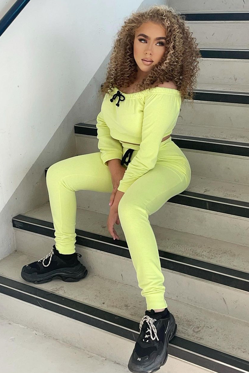 Lime Drawstring Crop Top and & Joggers Set - Giavana - Size 10