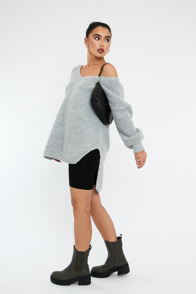 Grey Knit Oversized Jumper - Darci - Size O/S