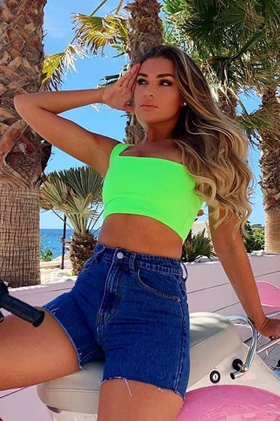 Neon Green One Shouldered Crop Top - Kamri – Rebellious Fashion