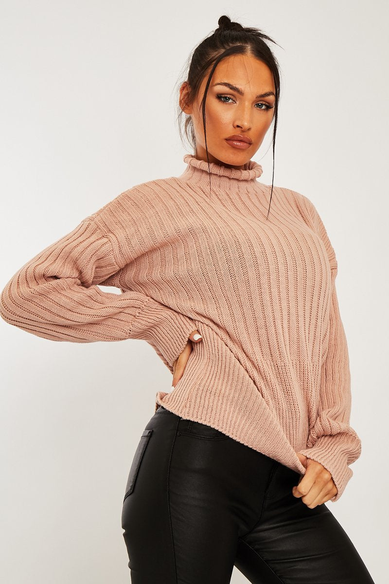 Nude Ribbed Balloon Sleeve Jumper - Jamora - Size 8