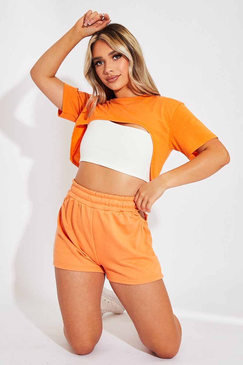 Orange Extreme Cropped Hem T-shirt - Iliana - Size 10