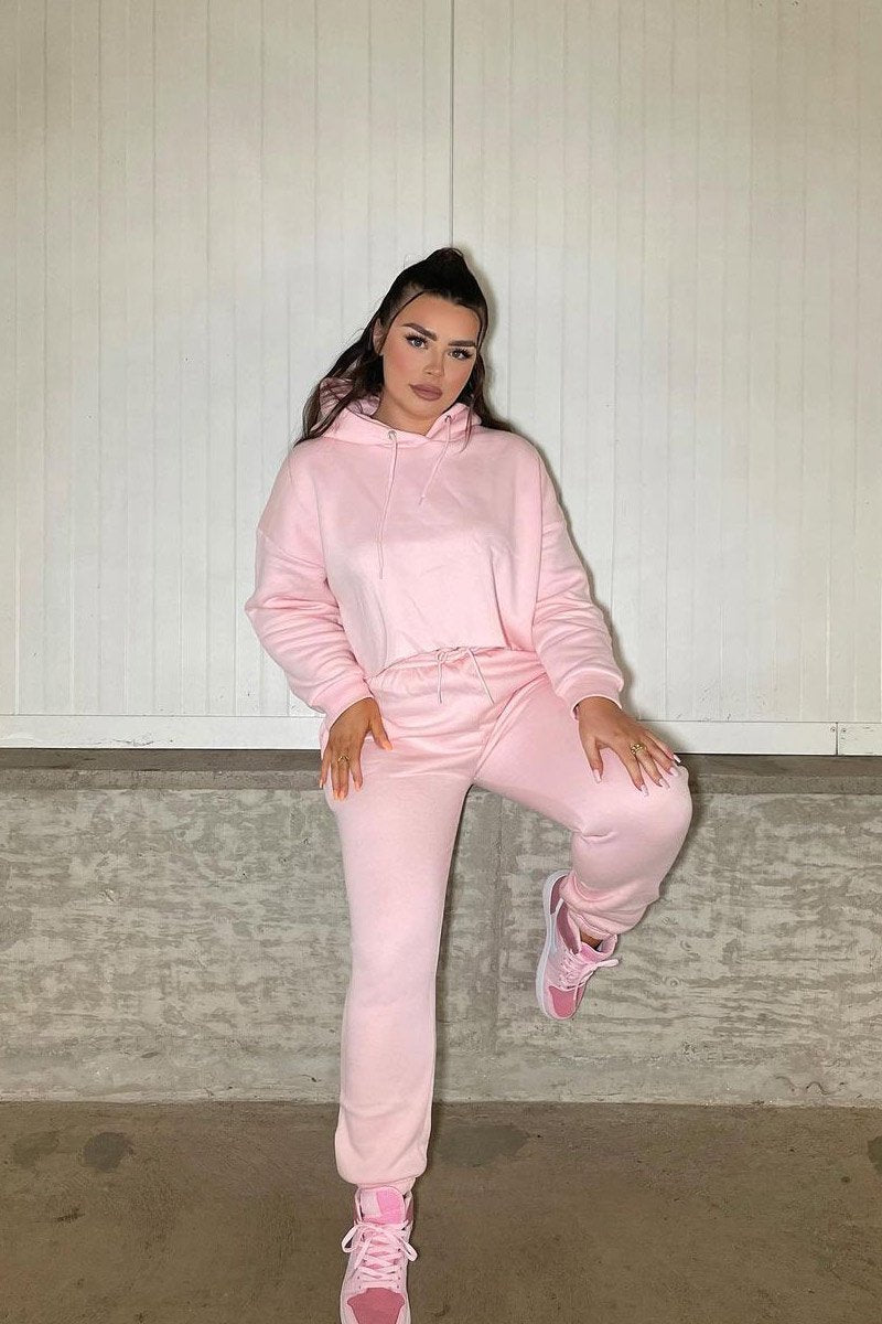 Pink Cropped Oversized Hoodie and Joggers Co-ord - Karenza - Size 12/14