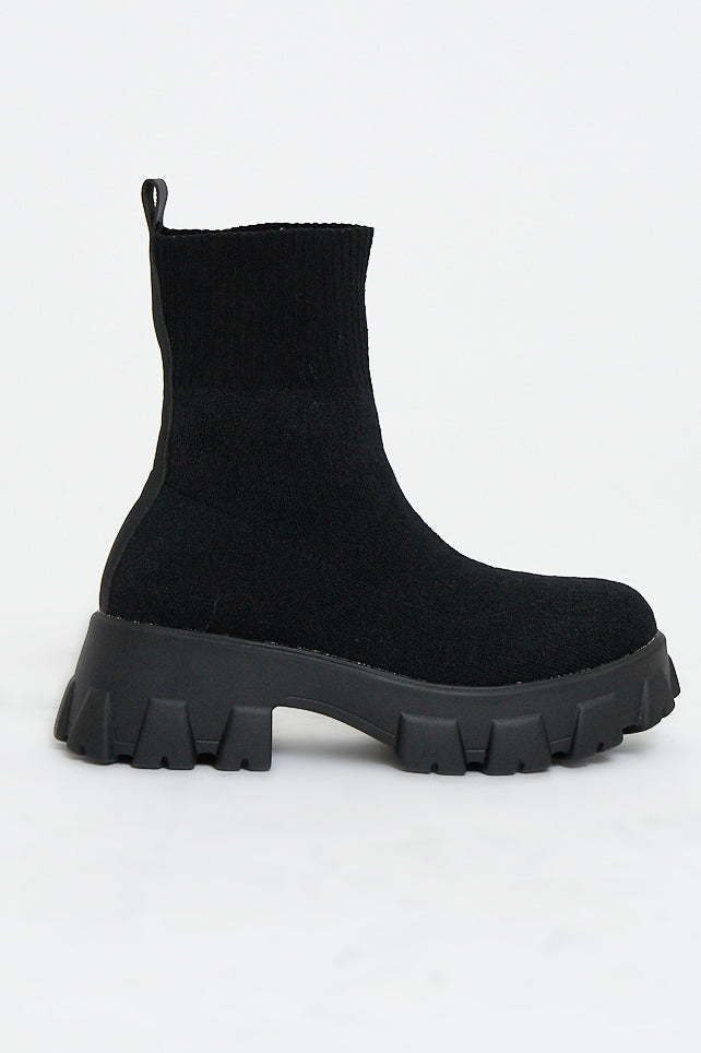 Black Ankle High Chunky Sole Sock Boots - Bana