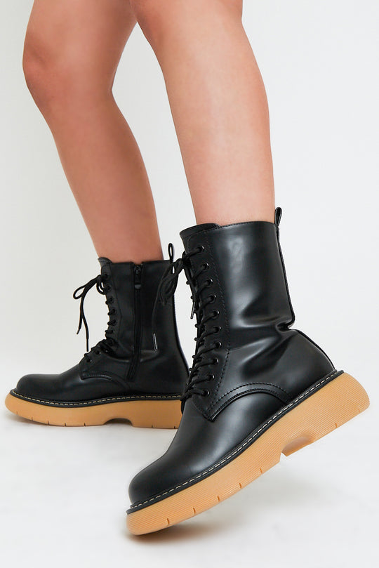 Sally Contrast Combat Boots – RubyClaire Boutique