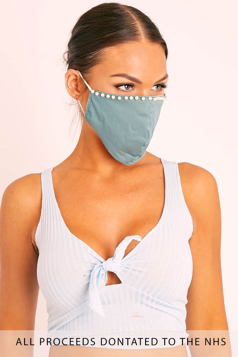 Sage Pearl Detail Face Mask - Lula - One Size
