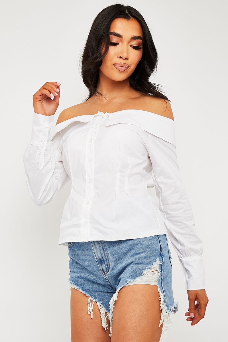 white bardot shirt top