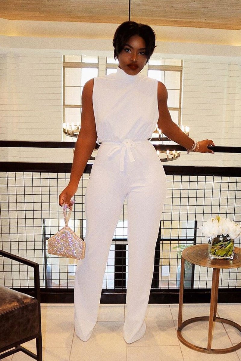 white high neck jumpsuit