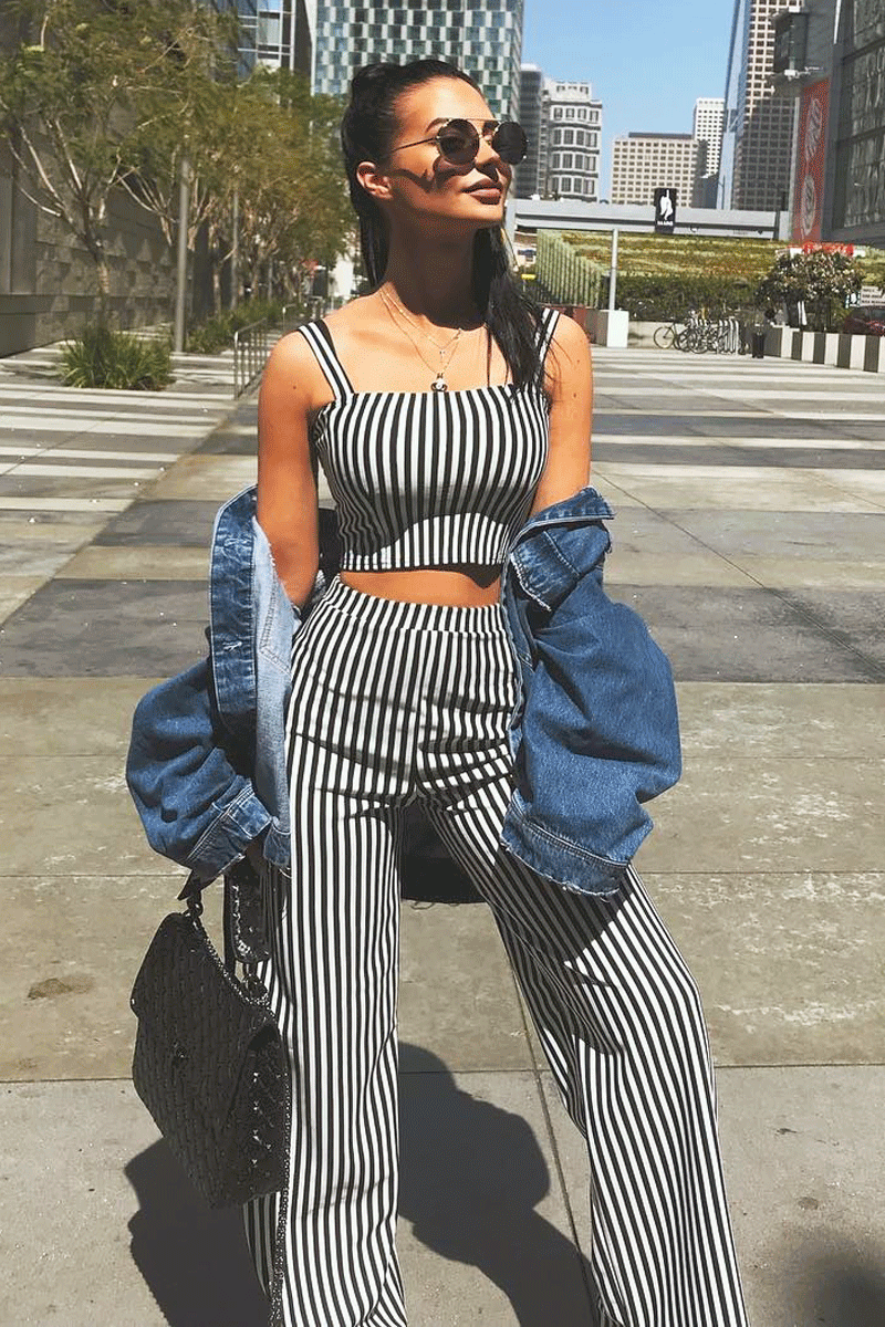 black and white striped co ord