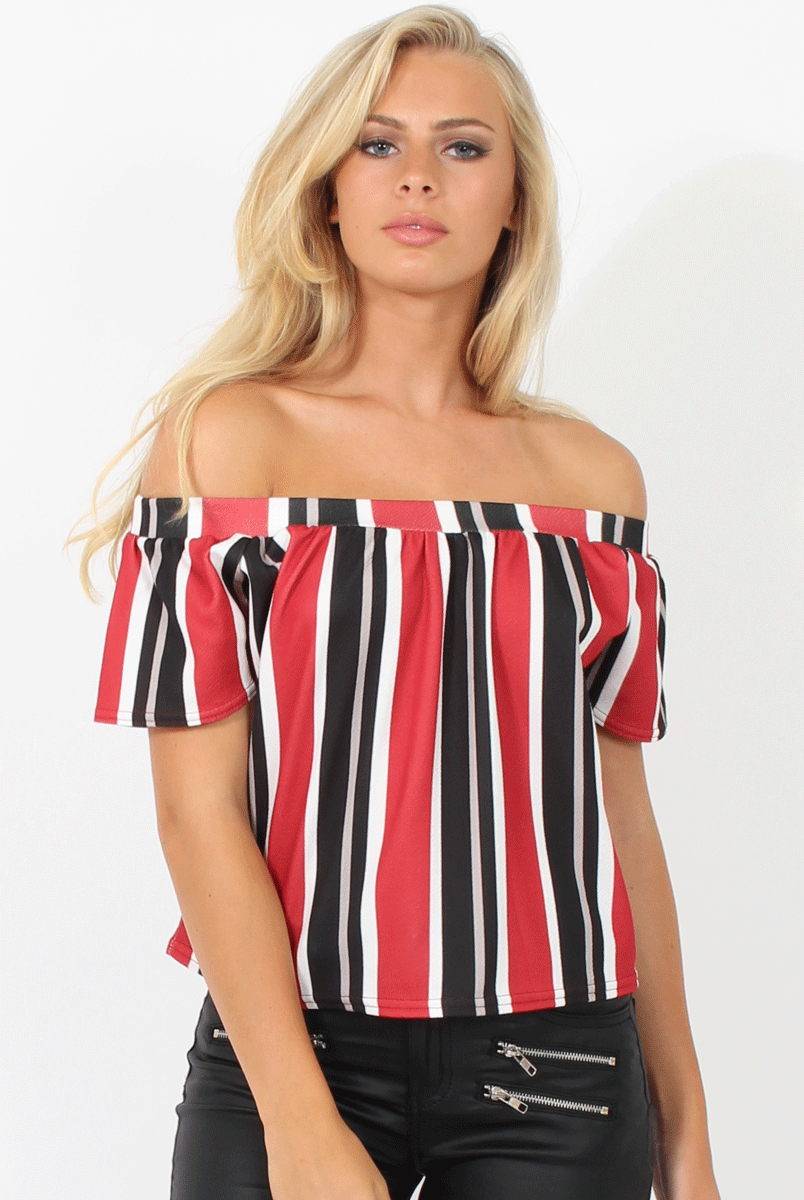 red and white striped bardot top