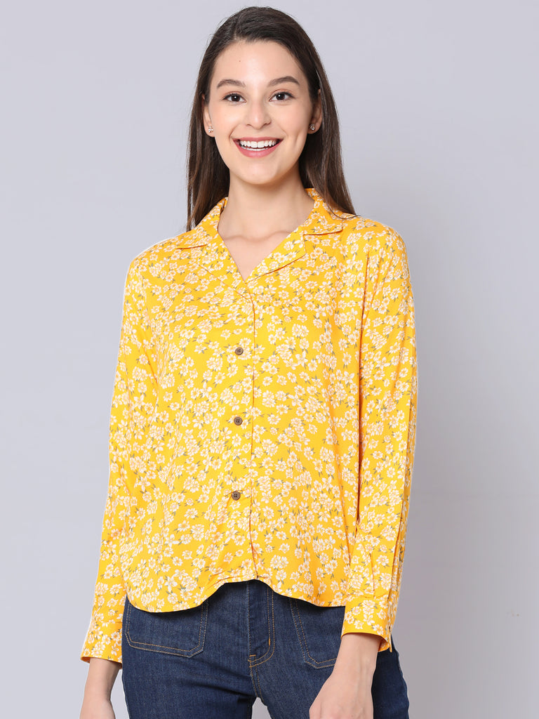 The Opal Shirt from The Work Label - Yellow Floral Print Viscose Shirt
