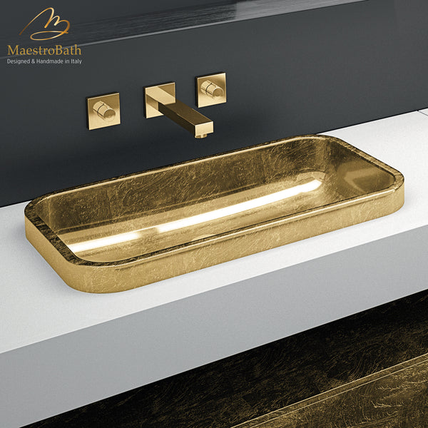 Rectangular Drop-in Bathroom Sink | Gold Leaf #finish_gold leaf