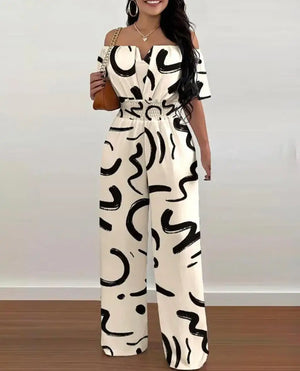 Women Wide Leg  Print Highwaist Jumpsuit - BB's Beauty Supply & Boutyque