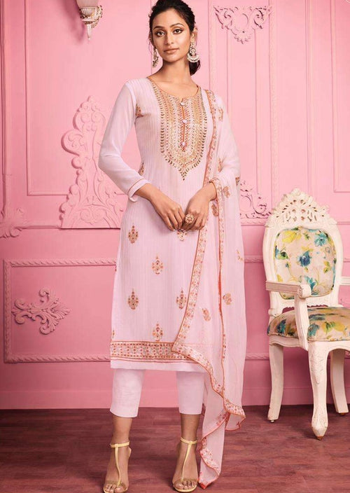 Georgette Embroidered Vol 21 Nishbat Studio Readymade Pant Style Suits,  PINK & GREEN at Rs 1350 in Ahmedabad