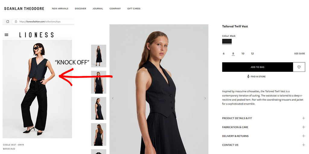 dion lee is copied by lioness knock off imitation stolen design