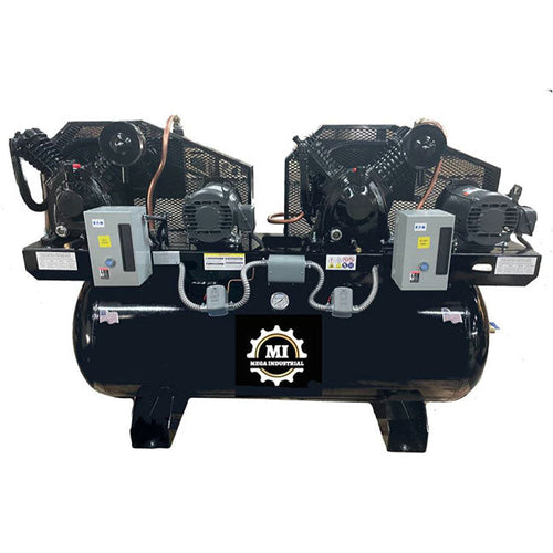 MEGA MP-50120DP3BA Industrial Duplex Electric Air Compressor 120 gal Horizontal Tank