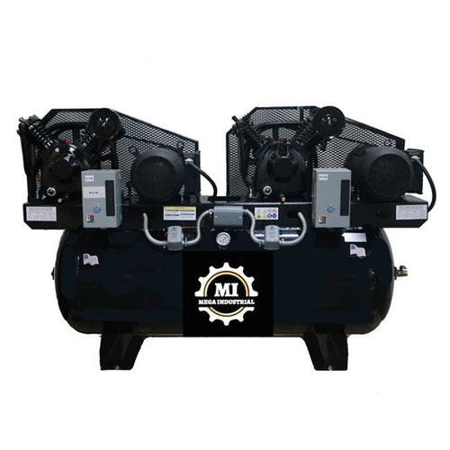 MEGA MP-75120DP3BA Industrial Duplex Electric Air Compressor 120 gal Horizontal Tank