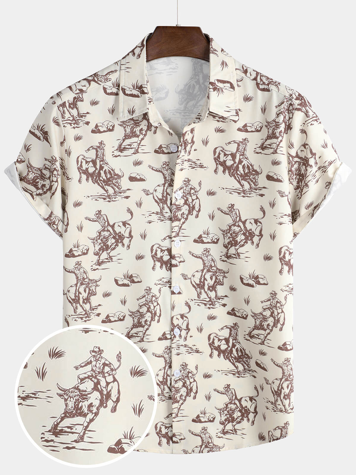 Herren Lässiges Cowboy-Kurzarmhemd Beige - Ronain product image