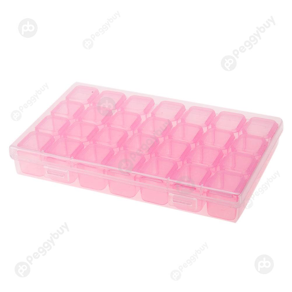 

28 Slots Plastic Storage Box Nail Art Rhinestone Jewelry Display Case(Pink, 501 Original