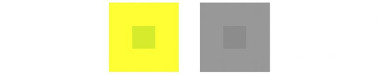 Analogous colours in a square- Yellow square with Yellow-green square in the centre.