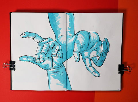 Blue ink hand drawing.