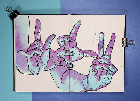 Coloured ink hand drawing.