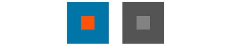 Complementary colours in a square - Blue square with an Orange square in the centre.