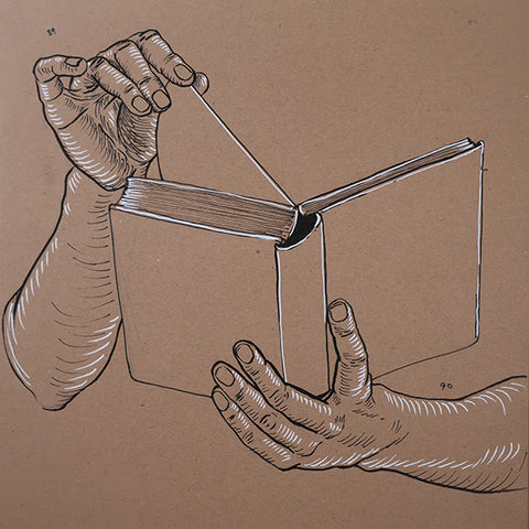 Hands reading a book drawing.