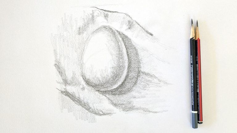 Drawing of an egg on paper with some shading. Tutorial on how to shade an egg.
