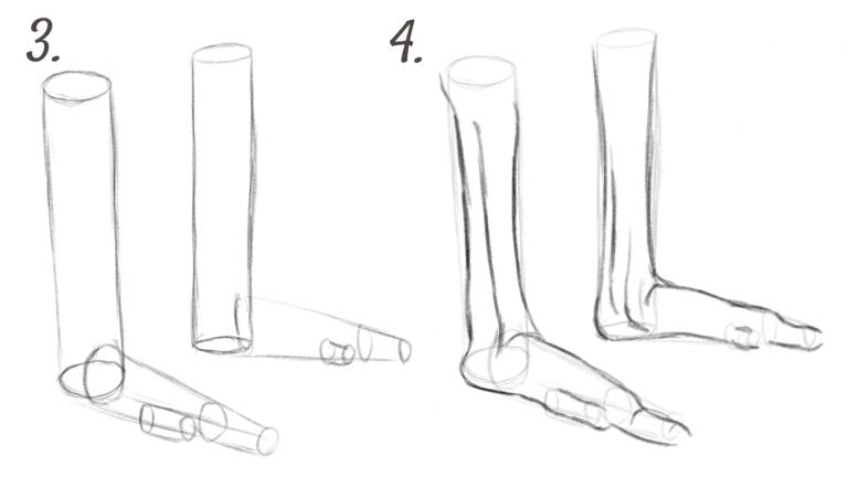 Draw the outlines of the feet.