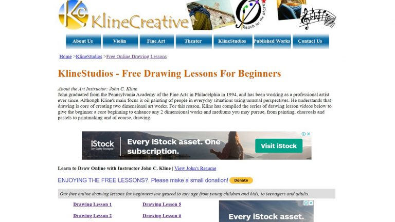 Kline Creative free online drawing lessons for beginners.