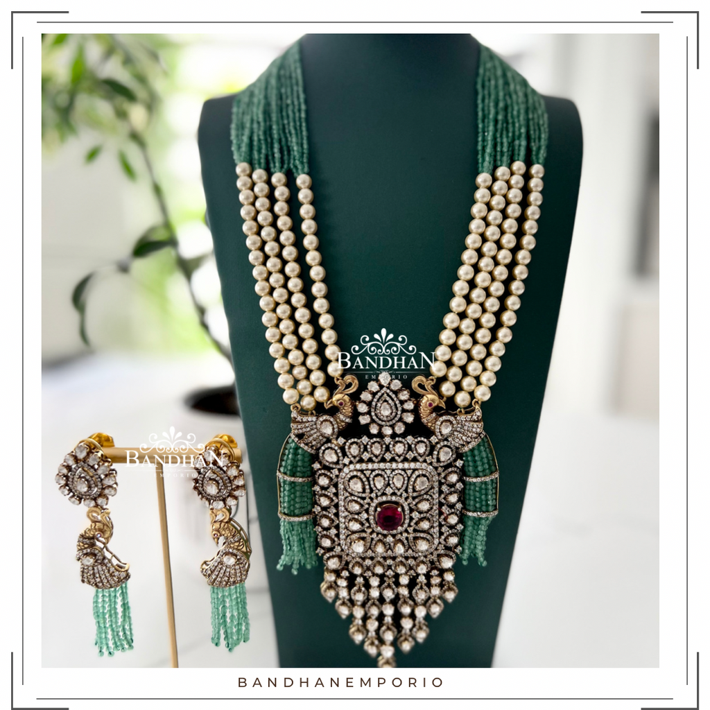 Pure 92.5 Silver Polki Victorian Necklace set - Made on Order – Bandhan  Emporio