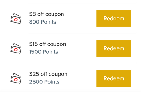 options to redeem protectly points within the rewards tab