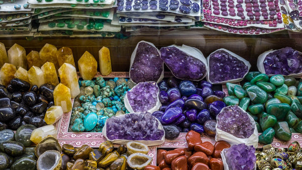 Colourful display of crystals in a shop