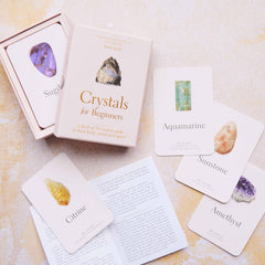 Judy Hall's Crystals for Beginners card deck flat lay