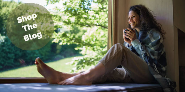 Woman enjoying a mindful tea ritual - shop the blog logo