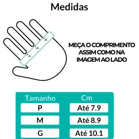 Imagem mostrando a tabela de medidas da luva de compressão