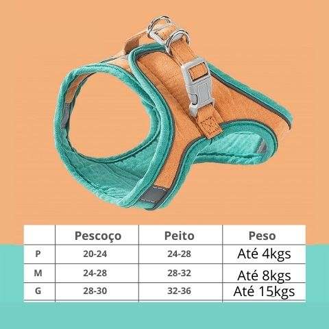 Imagem ilustrativa com a tabela de tamanhos da coleira